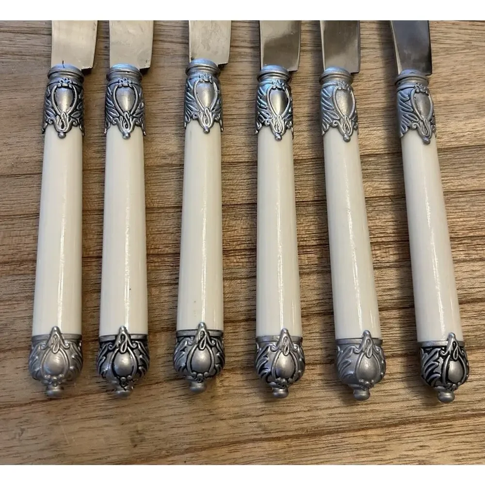Vtg Set of 6 Home Essentials RENAISSANCE BONE‎ Dinner Knives 9” Serrated
